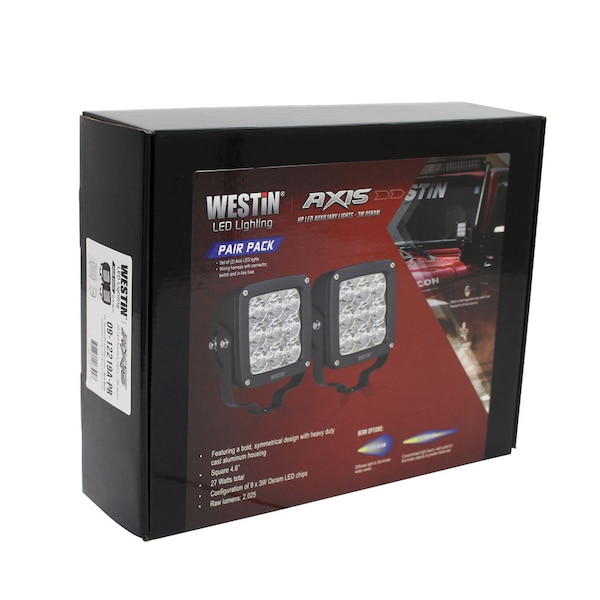 Westin Automotive AXIS LED AUXILIARY LIGHT 4.5IN X 4.5IN SPOT W/3W OSRAM (SET OF 2) BLACK , HARNESS & BRACKETS INCL 09-12219A-PR - main